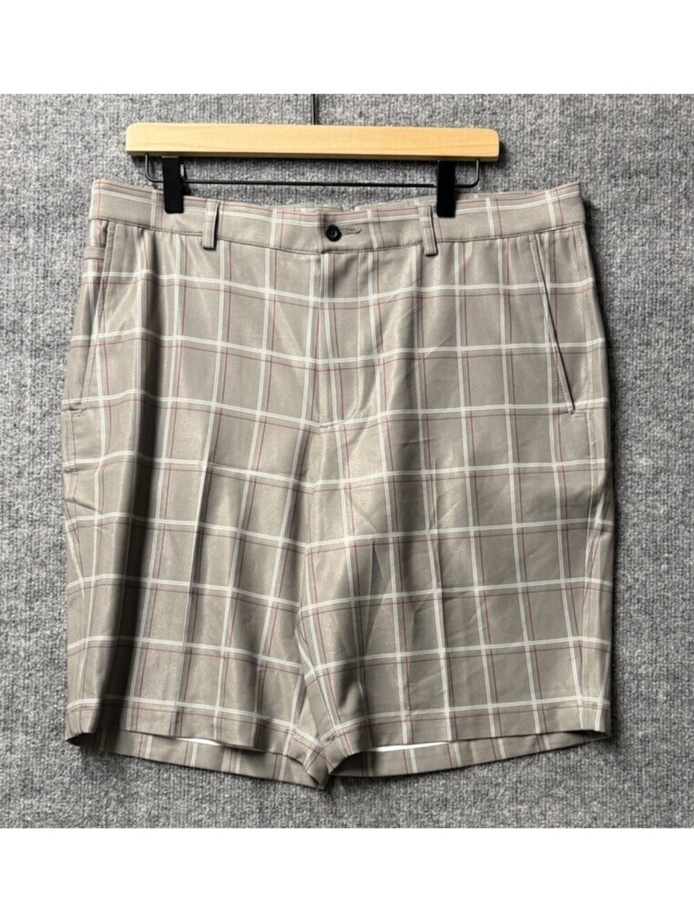 Dunning Golf Plaid Performance Shorts Gray Red Men’s 36 NWT